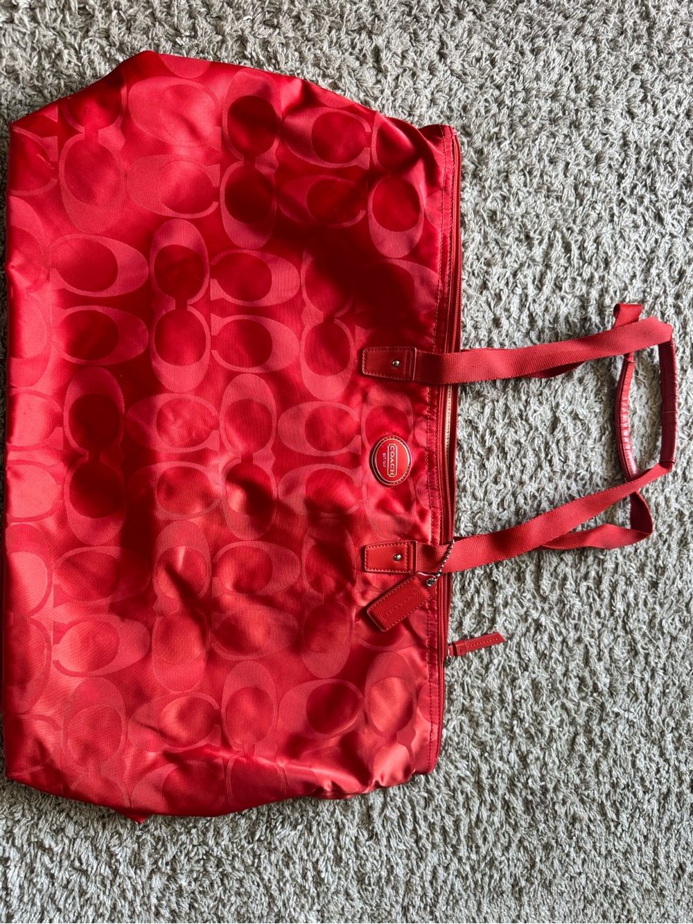 Coach Getaway Red Signature Nylon Packable Weekender Tote & Pouch